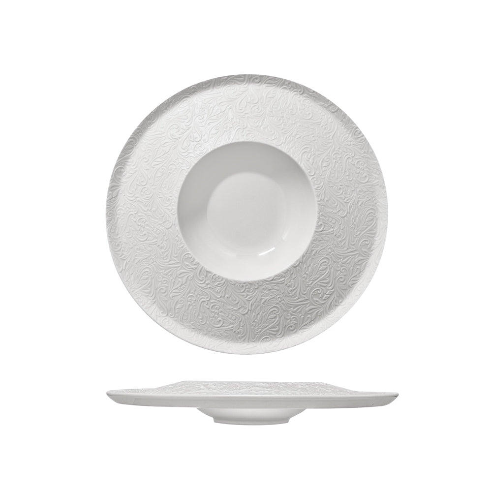 28 cm - Essentia Damasco Piatto Fondo Gourmet In Porcellana Set 4 Pz