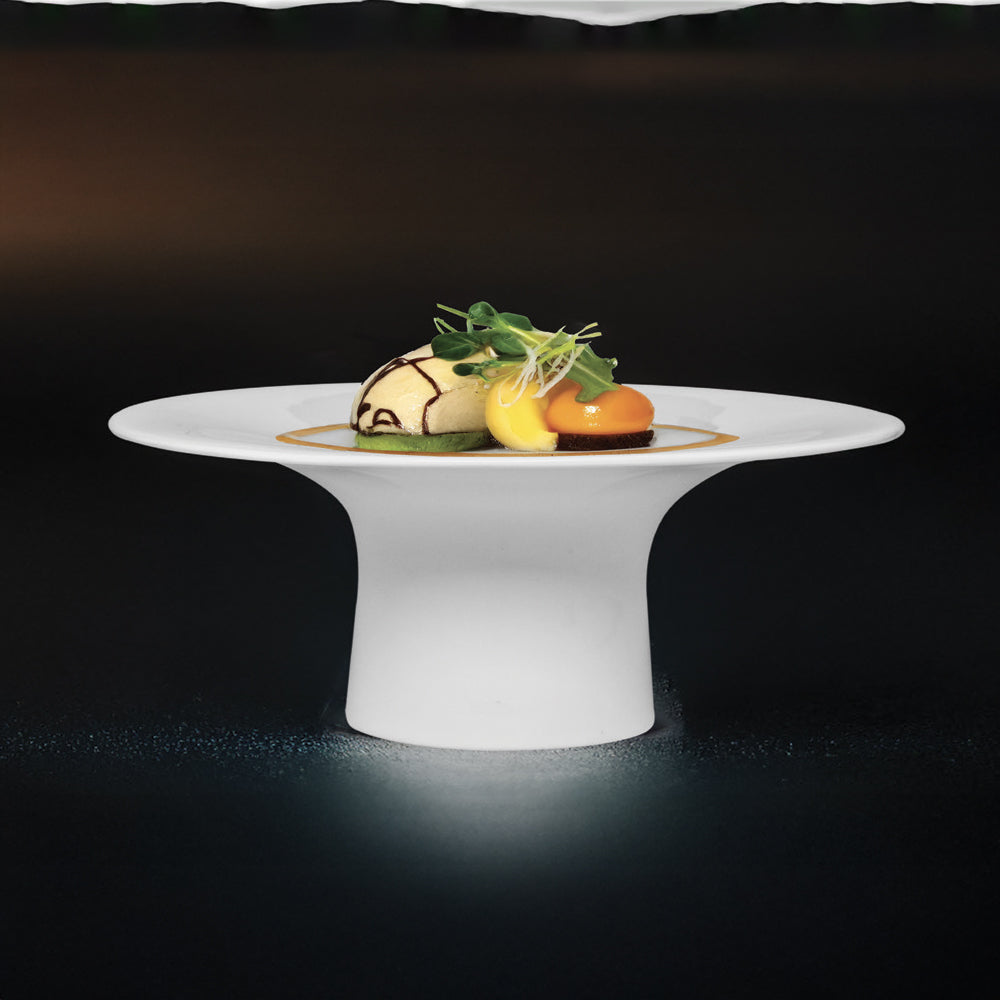 14x7.8 cm - Essentia 50's Era low gourmet presentation stand plate in porcelain set of 4