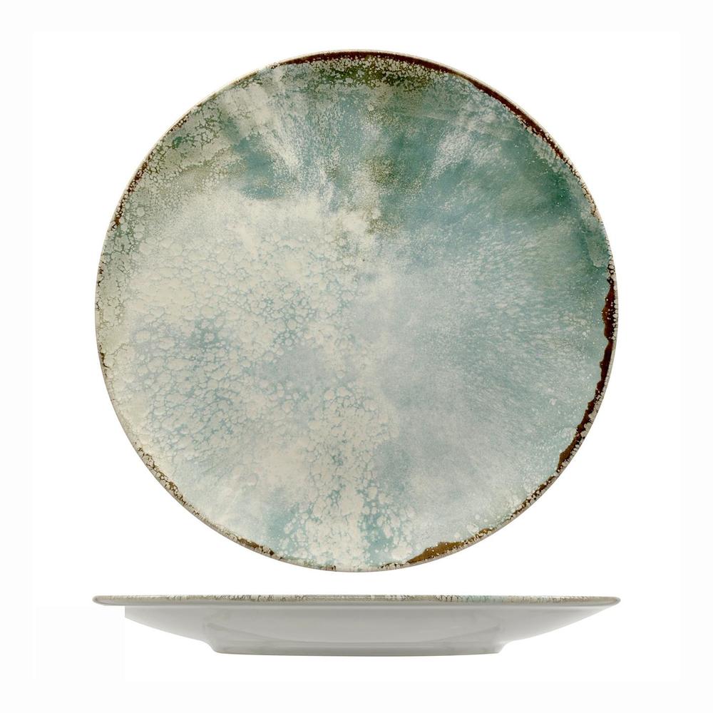 32 cm - Mesa Ceramics Matcha Decorated Coupe Flat Plate in Porcelain Stoneware Set 4 pcs