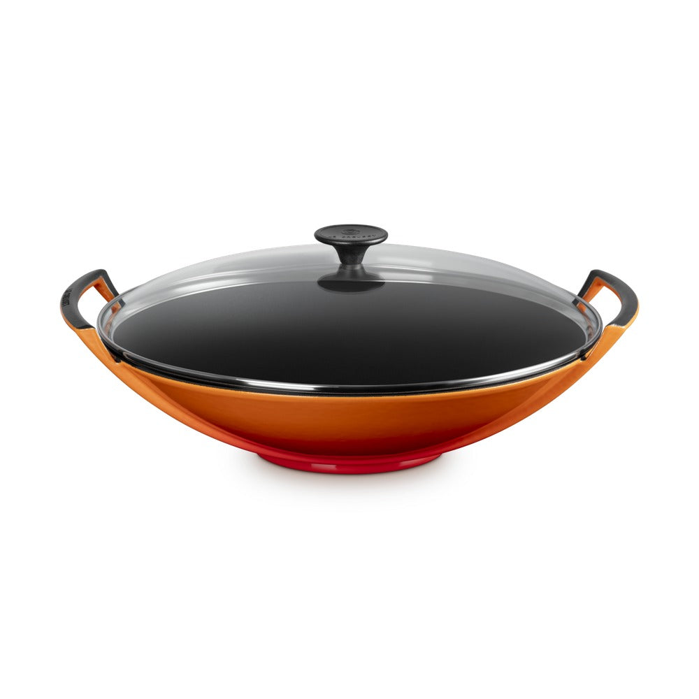 36 cm - Le Creuset Forme Speciali Wok In Ghisa Vetrificata Con Coperchio In Vetro