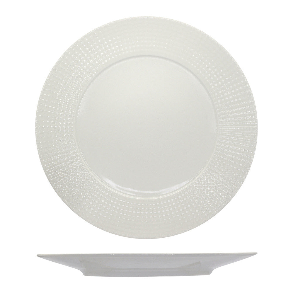 25 cm - Ariane Point Assiette Plate à Rebord En Porcelaine - Set 12 pièces