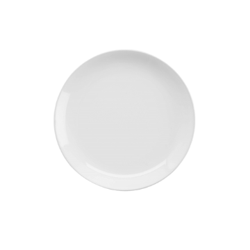 piatto rotondo bianco in ceramica lucida su sfondo bianco