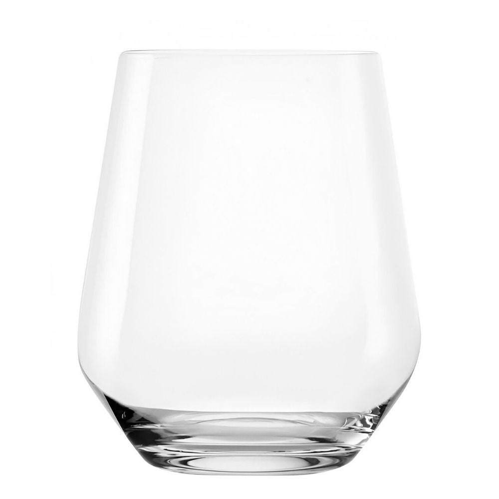 transparenter Glasbecher mit thick Fuß und straight walls widening upward, leer, weißer Hintergrund
