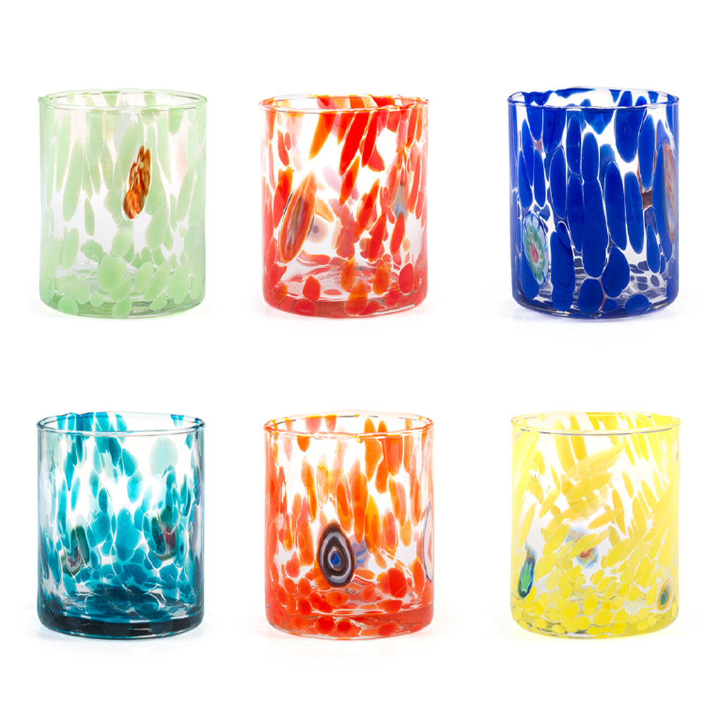 36 cl - H&H Veneziano Bicchiere Acqua In Vetro Colorato Set 6 Pz
