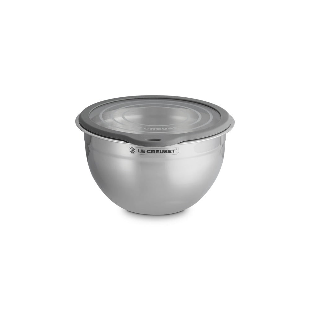 Le Creuset Acciaio Inox bol para amasar de acero inoxidable con tapa de vidrio y borde de silicona