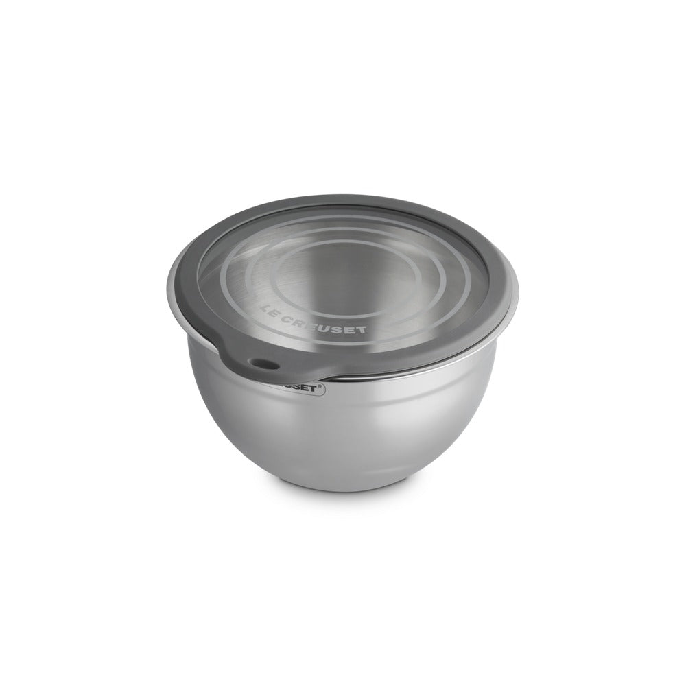 Le Creuset Acciaio Inox bol para amasar de acero inoxidable con tapa de vidrio y borde de silicona