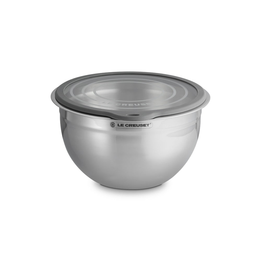 Le Creuset Acciaio Inox bol para amasar de acero inoxidable con tapa de vidrio y borde de silicona