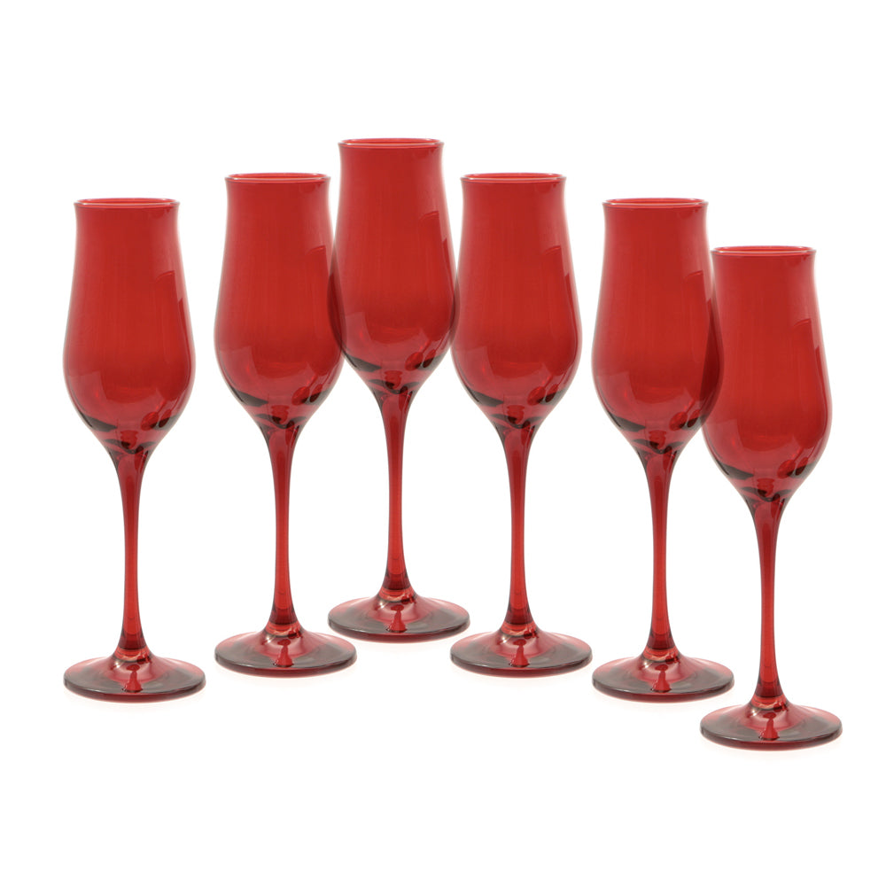 19 cl - Pasabahce Wavy Red Copa flute de vidrio coloreado Set de 6 pz