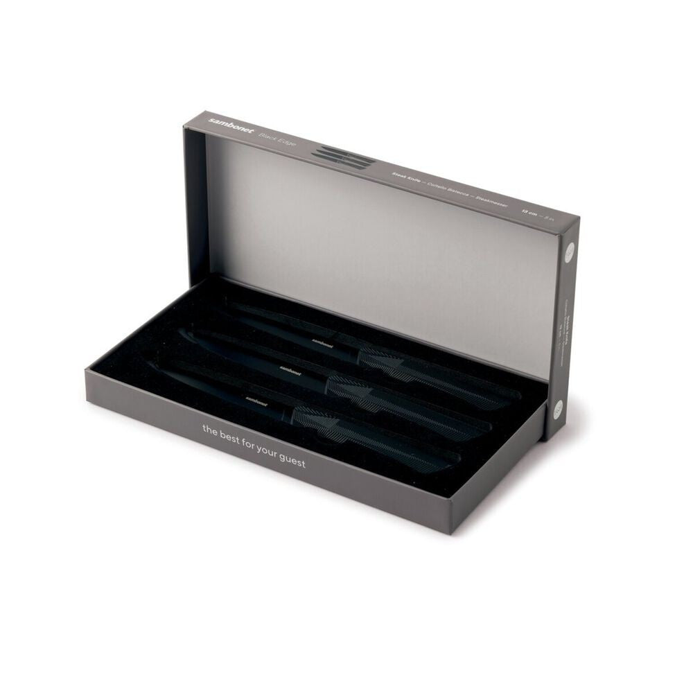 13 cm - Sambonet Black Edge Coltello Bistecca In Acciaio Inox Manico In Nylon - Set 3 Pz