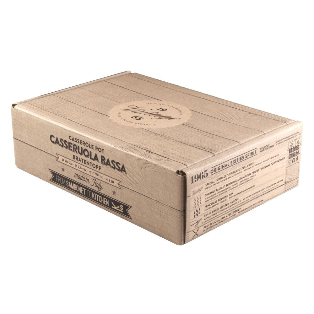 Sambonet 1965 Vintage Casseruola Alta In Acciaio Inox Manici In Ottone