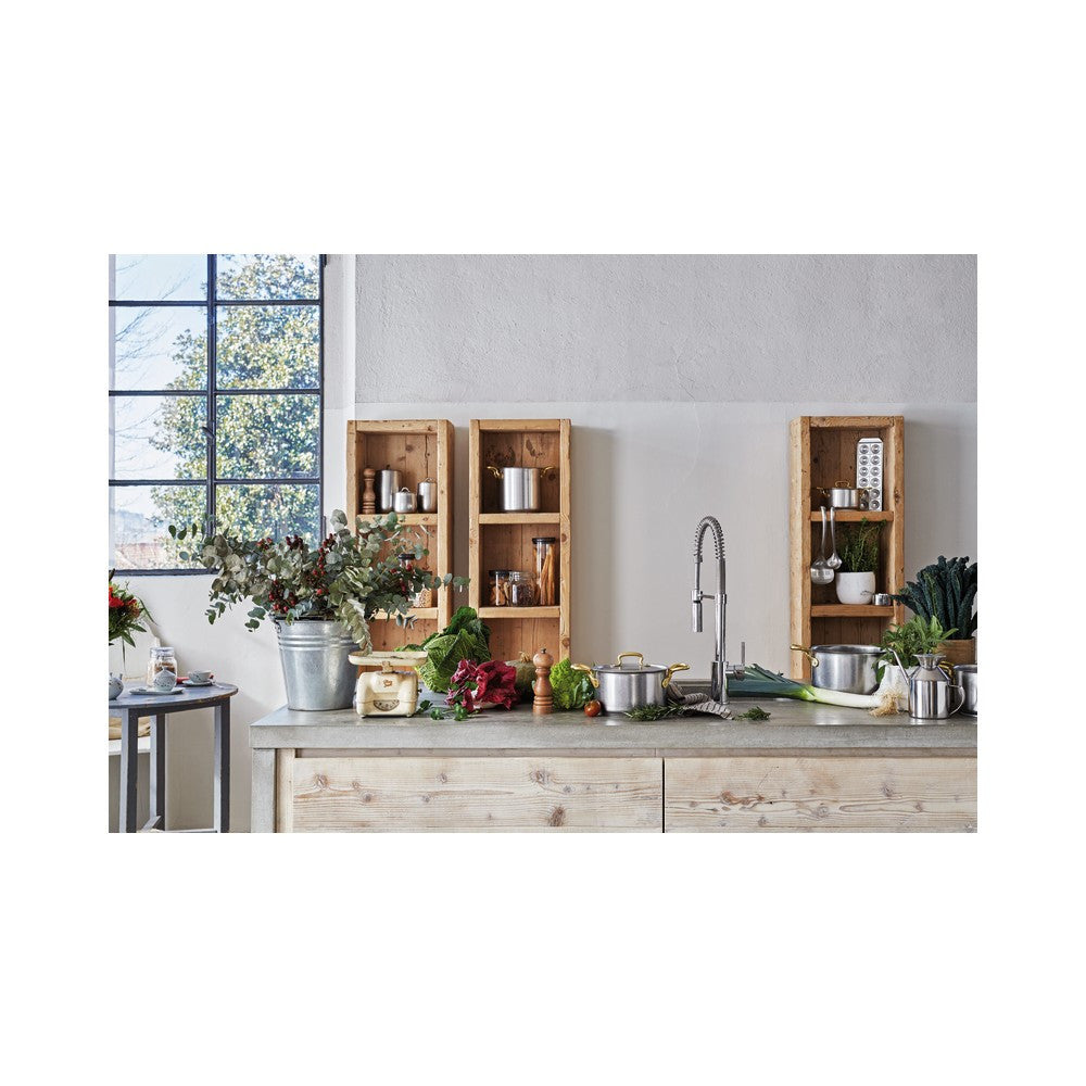 Sambonet 1965 Vintage Casseruola Bassa In Acciaio Inox Manici In Ottone