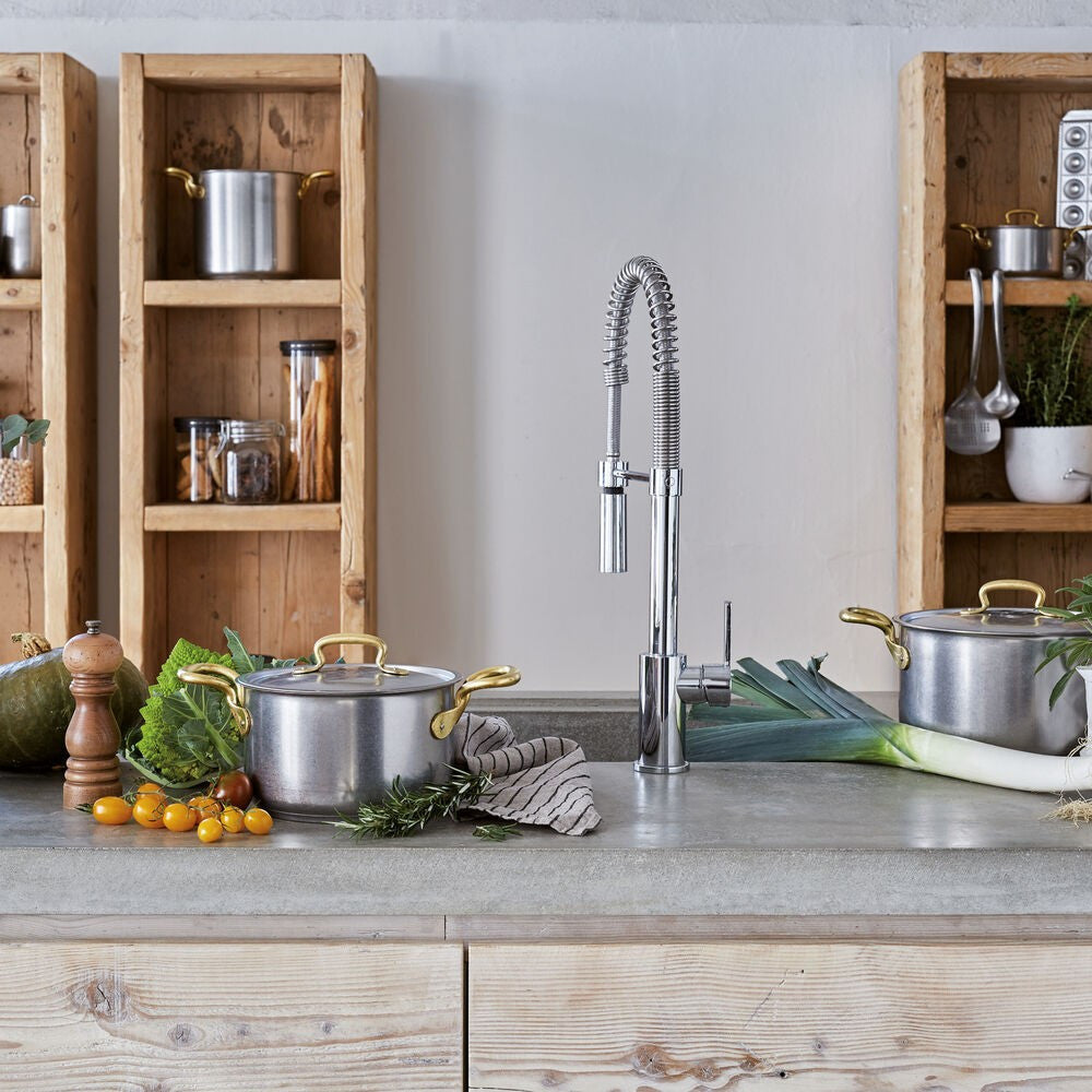 Sambonet 1965 Vintage Casseruola Bassa Con Coperchio In Acciaio Inox Manici In Ottone