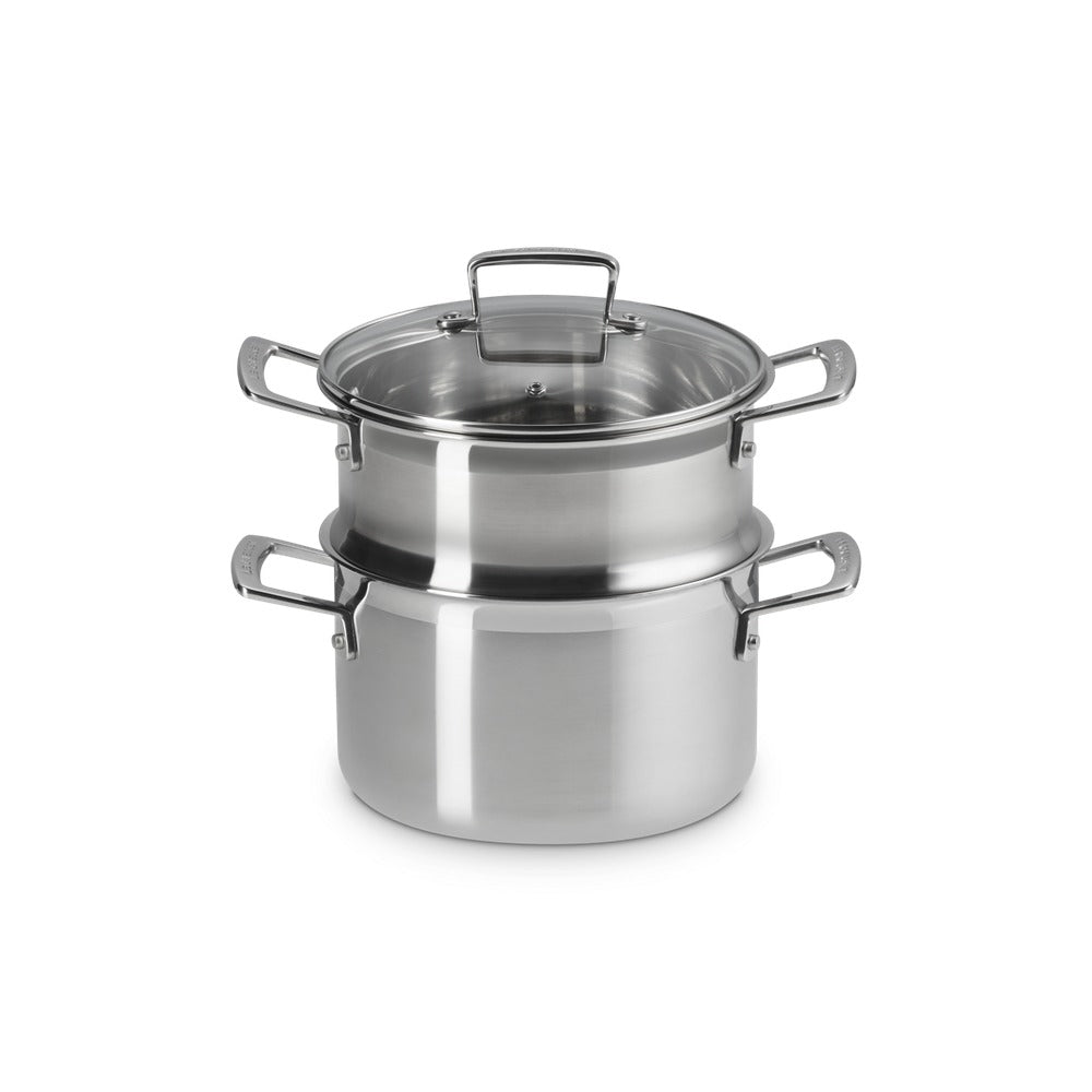 Le Creuset Acciaio Inox High Casserole with Steamer in Stainless Steel