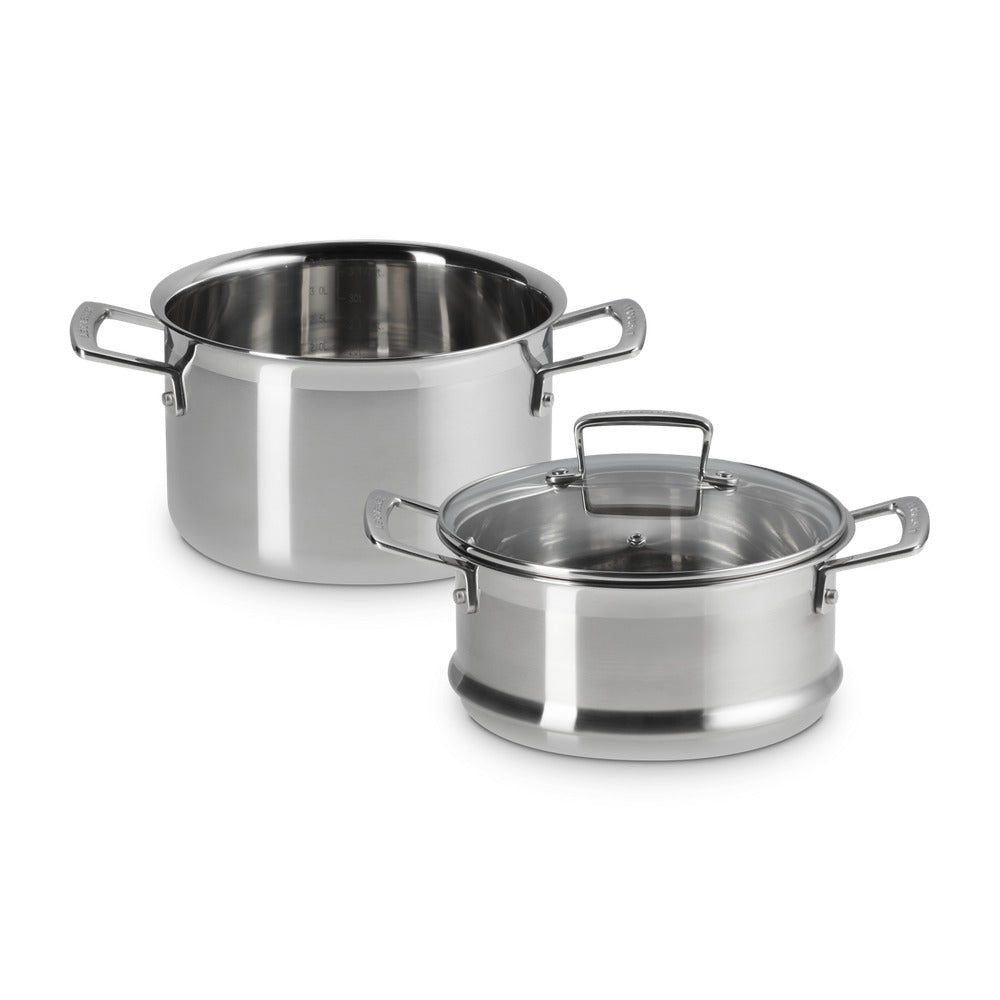 Le Creuset Acciaio Inox High Casserole with Steamer in Stainless Steel