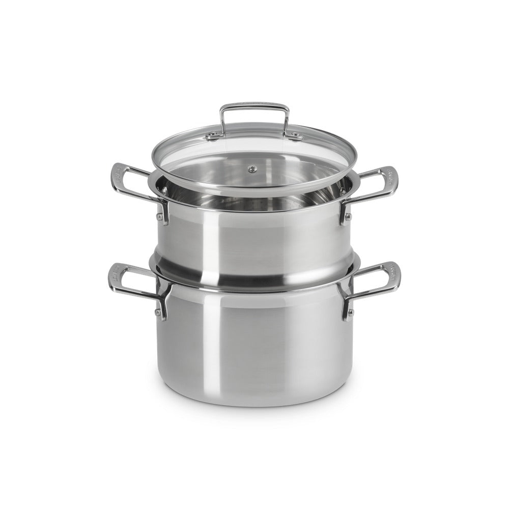 Le Creuset Acciaio Inox High Casserole with Steamer in Stainless Steel
