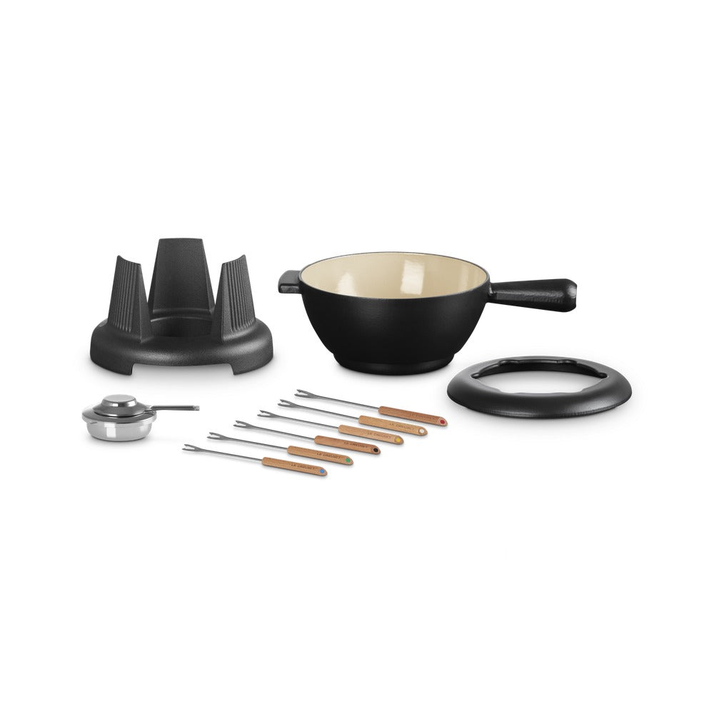 Le Creuset Savoiarda Fondue-Set mit 6 Gabeln und Brenner aus glasiertem Gusseisen