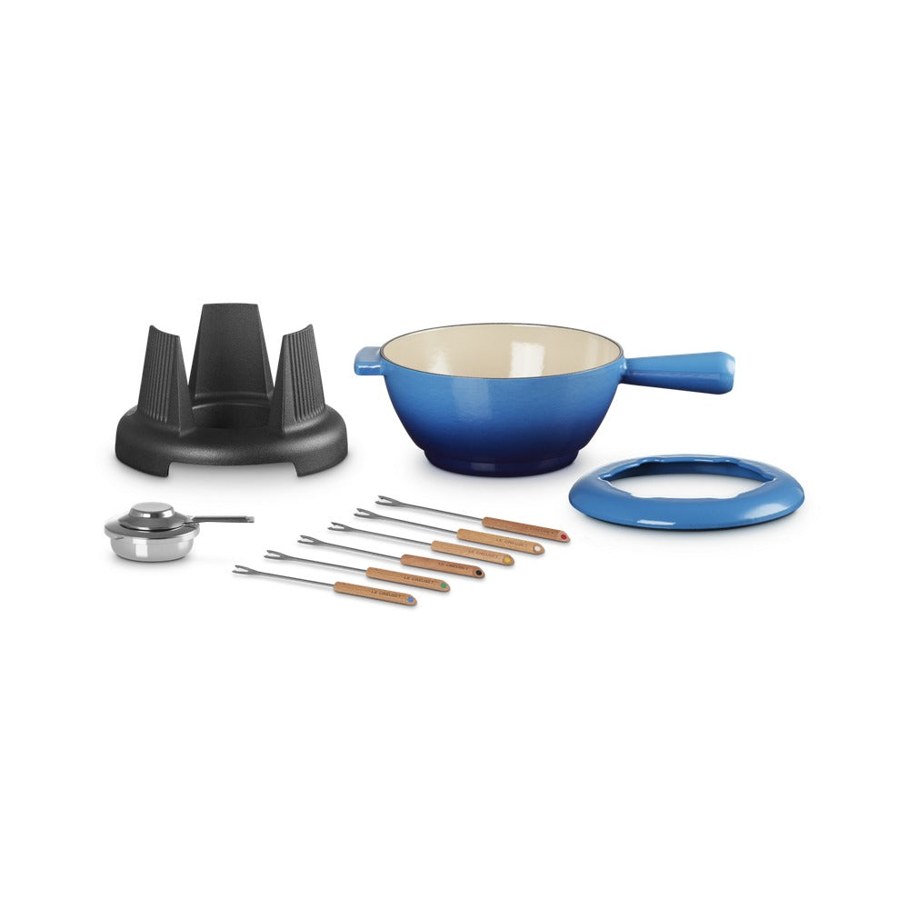 Le Creuset Savoiarda Fondue-Set mit 6 Gabeln und Brenner aus glasiertem Gusseisen