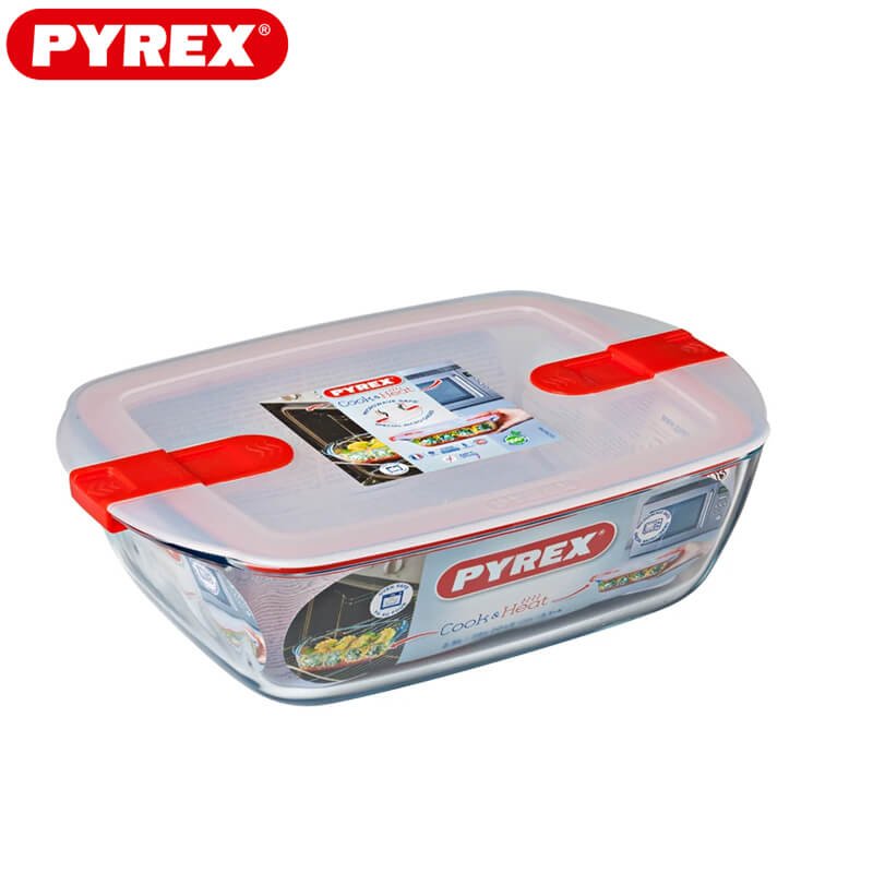 Pyrex Cook And Heatcontenitore Per Alimenti Rettangolare In Vetro Borosilicato Con Coperchio Con Valvola A Vapore