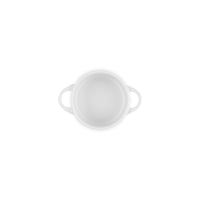 White round saucepan with handles. Smooth surface, no decorations, on completely white background.
