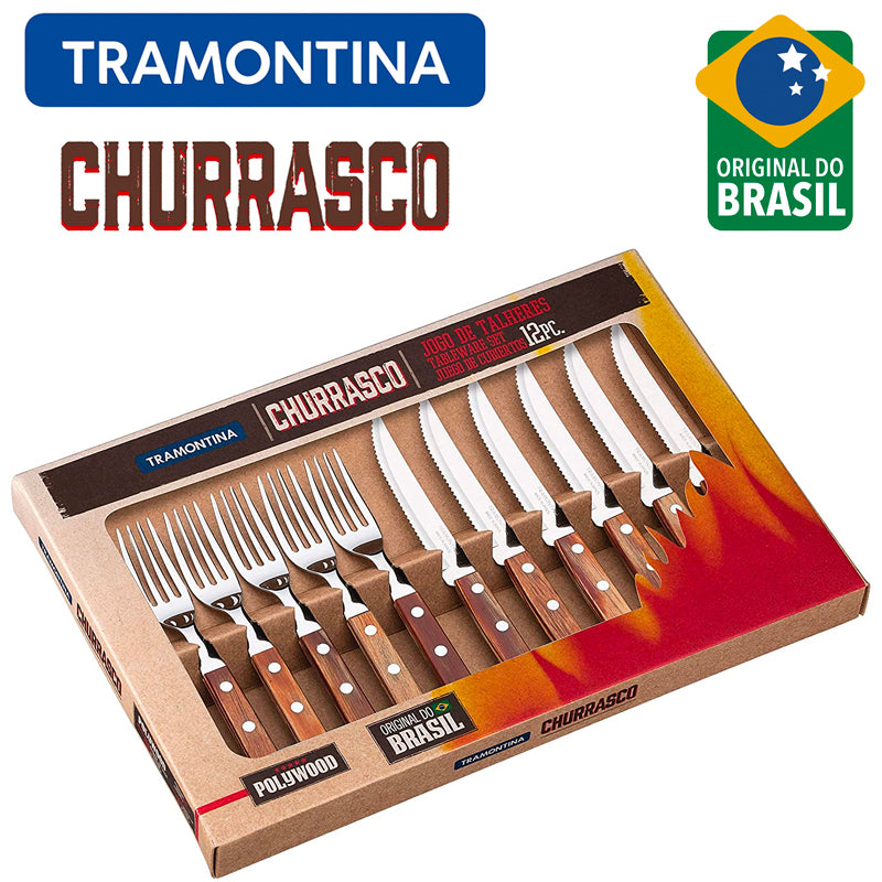 Tramontina Churrasco Cubertería de acero inoxidable Poliwood Set de 12 pz