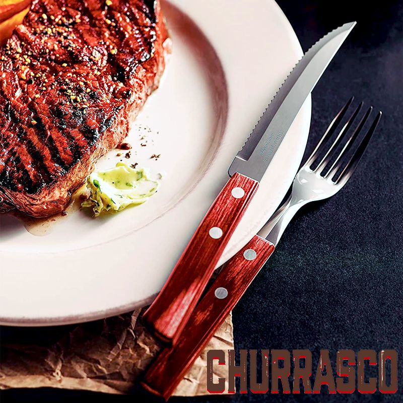 Tramontina Churrasco Cubertería de acero inoxidable Poliwood Set de 12 pz