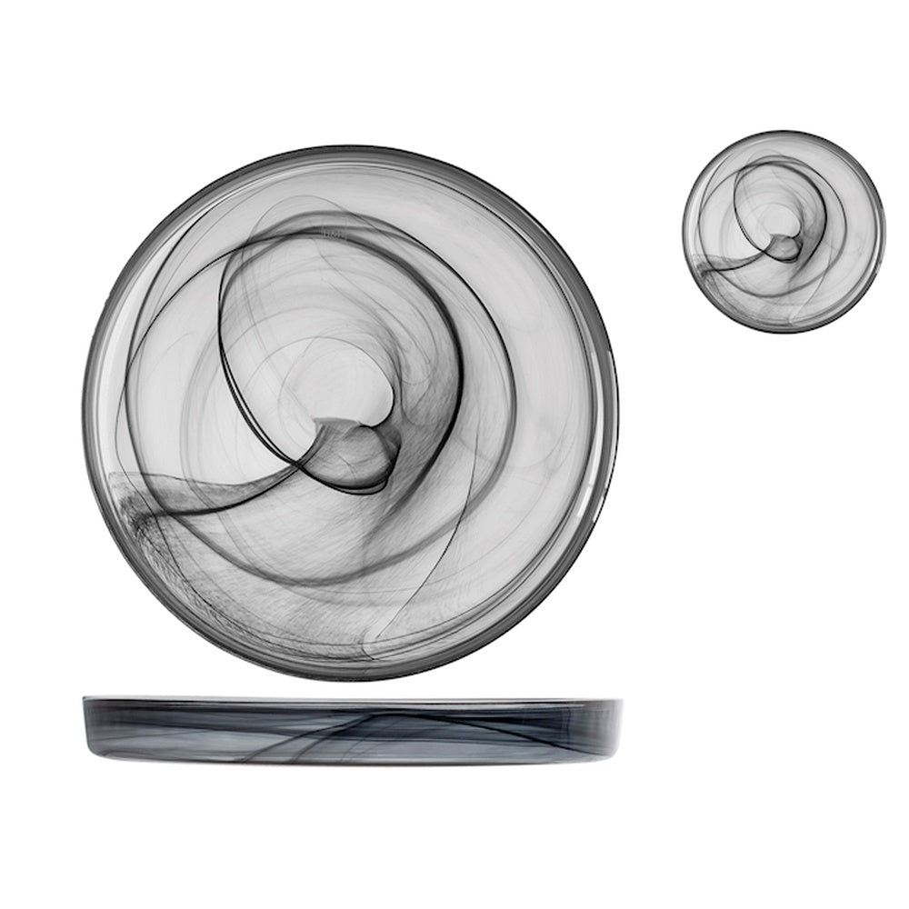 28 cm - H&H Alabastro Flat Plate with Raised Rim in Glass - Set of 6 Pcs