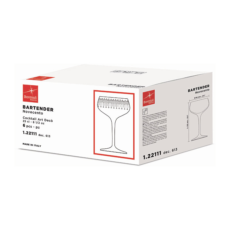 25 Cl Bormioli Rocco Bartender Novecento Copa De Cóctel De Vidrio Set 6 Pezzi