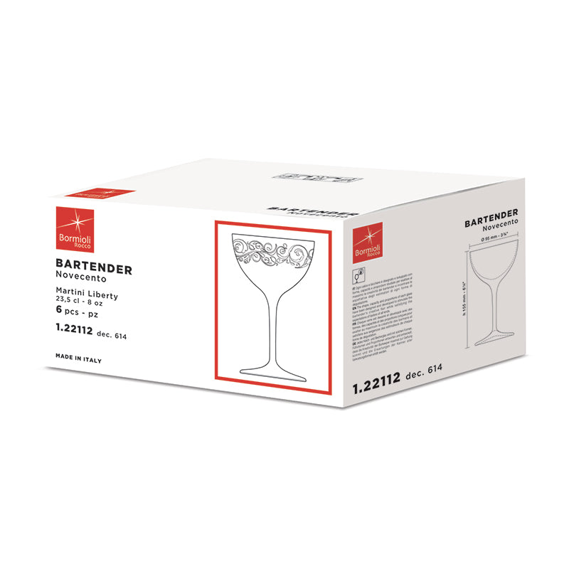 23 5 Cl Bormioli Rocco Bartender Novecento Verre À Martini En Verre Set 6 Pezzi