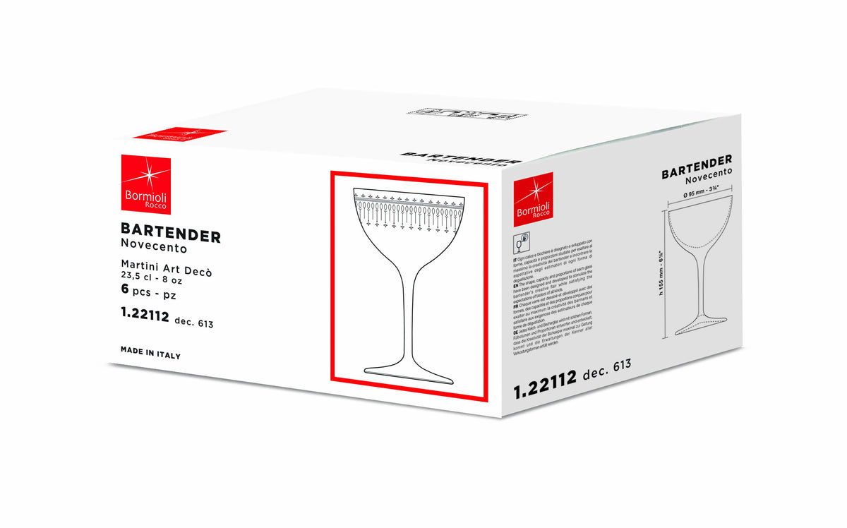 23 5 Cl Bormioli Rocco Bartender Novecento Verre À Martini En Verre Set 6 Pezzi