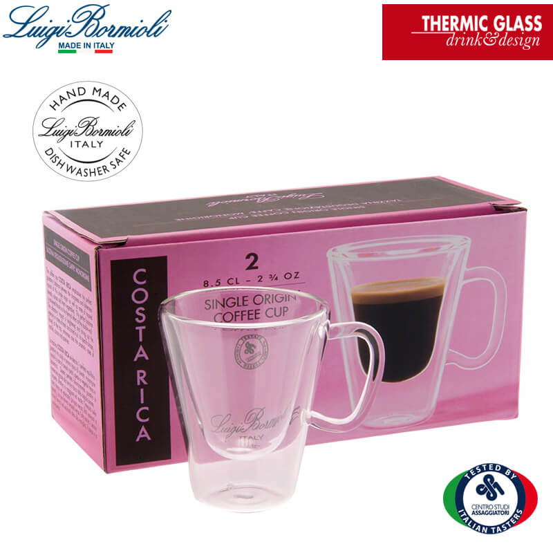 8 5 Cl Bormioli Luigi Thermic Glass Tasse café Costa Rica en verre borosilicaté Set de 2 pièces