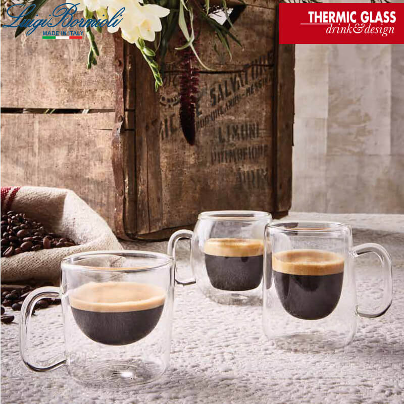 10 Cl Bormioli Luigi Thermic Glass Tasse espresso Double paroi en verre borosilicaté Set de 2 pièces