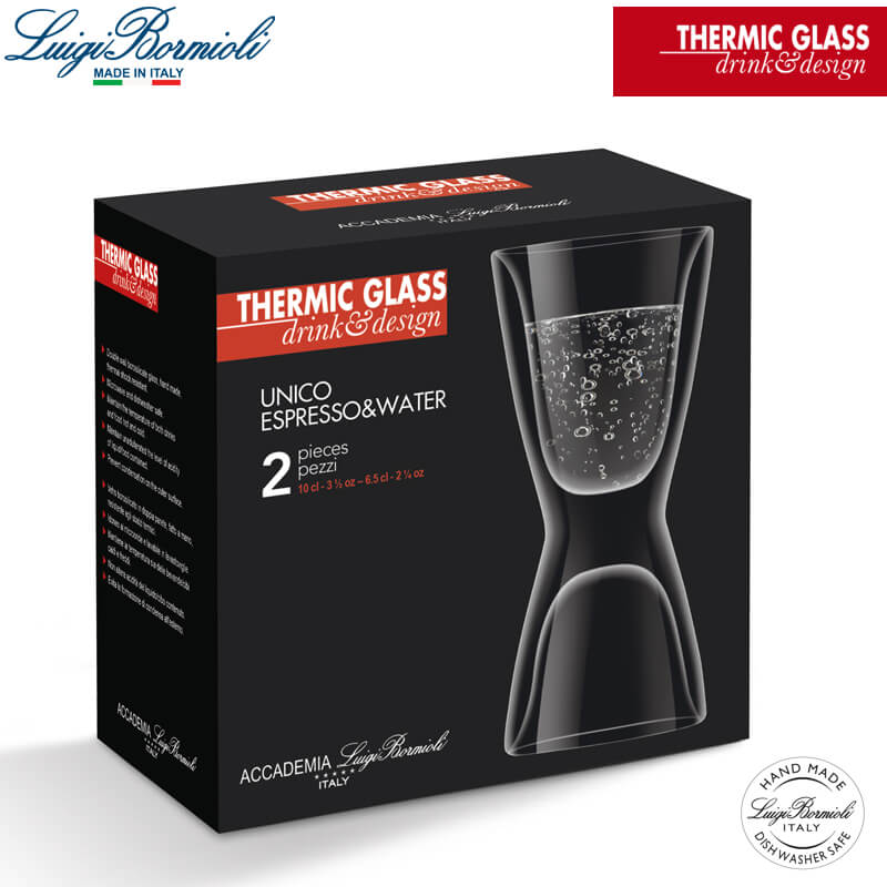 10 Cl Bormioli Luigi Thermic Glass Taza espresso Jigger de vidrio borosilicato Set de 2 piezas