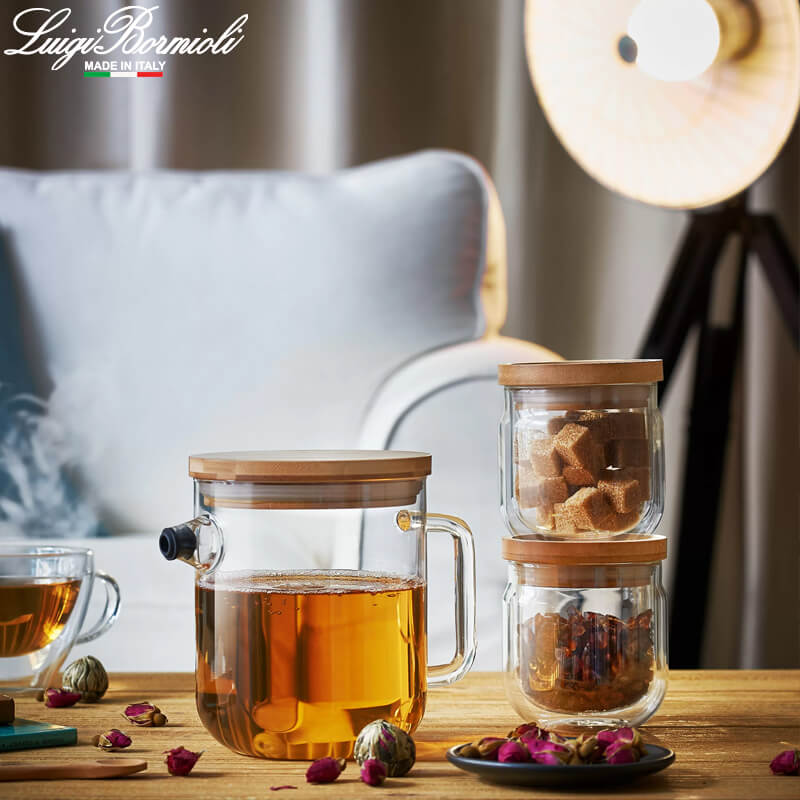 1 Litro Bormioli Luigi Thermic Glass Théière Avec Bec Verseur En Verre Borosilicate