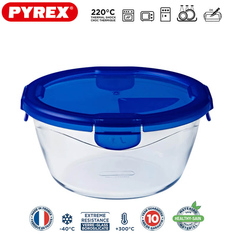 Pyrex Cook And Go recipiente hermético redondo para alimentos de vidrio borosilicato