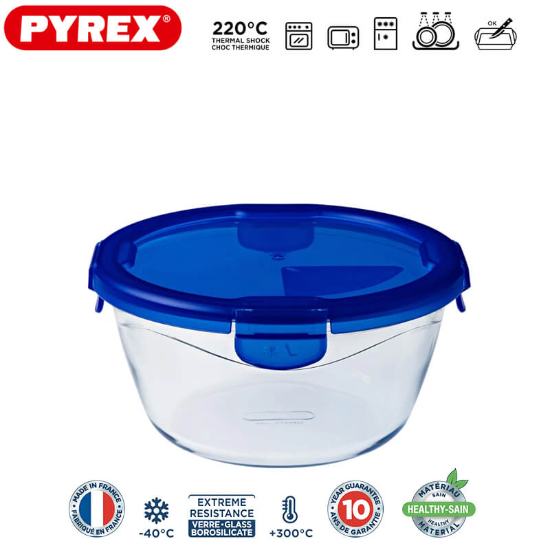 Pyrex Cook And Go recipiente hermético redondo para alimentos de vidrio borosilicato