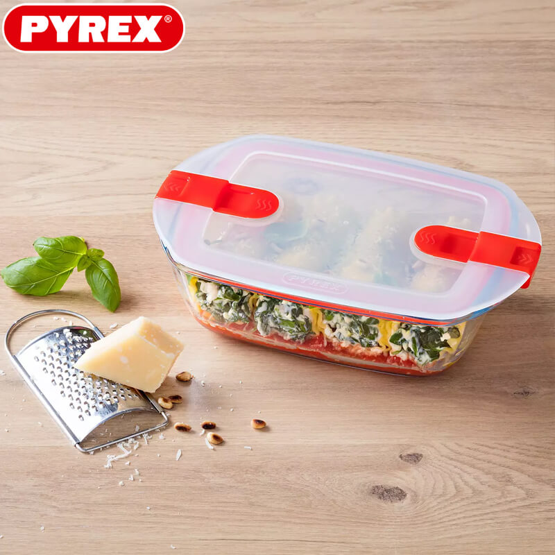 Pyrex Cook And Heatcontenitore Per Alimenti Rettangolare In Vetro Borosilicato Con Coperchio Con Valvola A Vapore