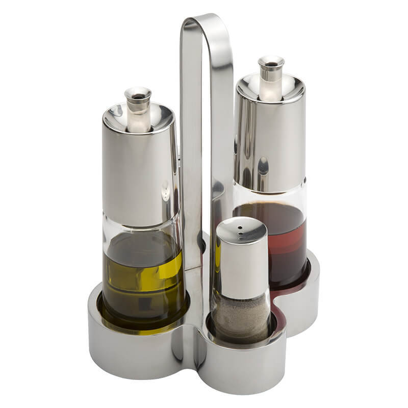 Pintinox Bella Set De Condimentos En Acero Inoxidable Vidrio Set 4 piezas
