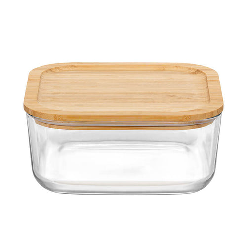 19x19 cm Bormioli Rocco Frigoverre Bamboo vierkante glazen voedselcontainer met bamboe deksel