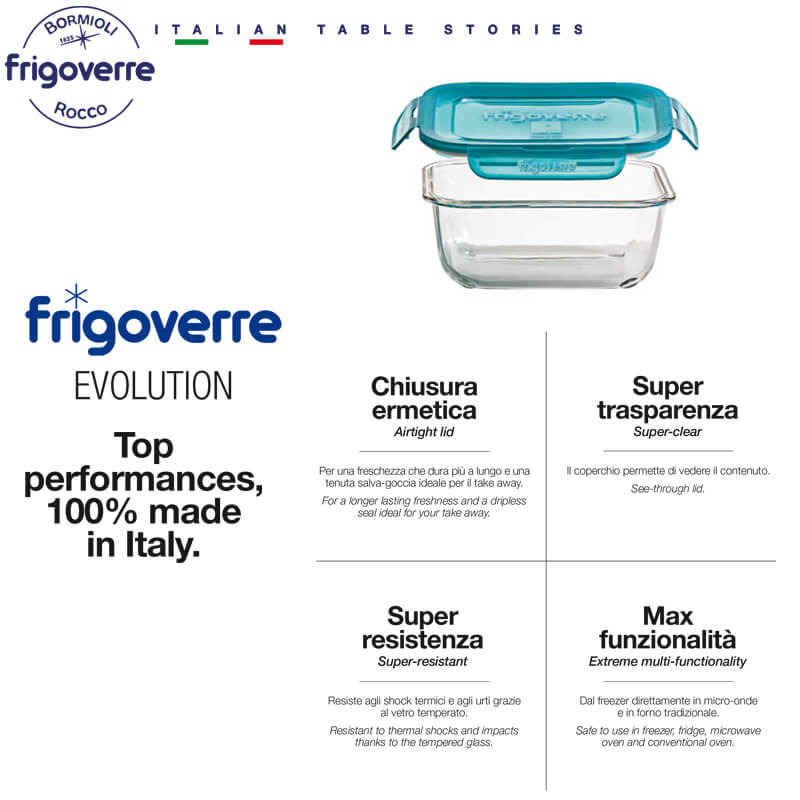 12X12 Cm Bormioli Rocco Frigoverre Evolution Contenedor Hermético para Alimentos en Vidrio