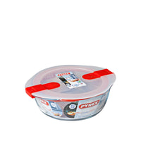 Pyrex Cook And Heat runder Lebensmittelbehälter aus Borosilikatglas mit Dampfventildeckel
