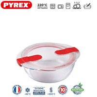 Pyrex Cook And Heat runder Lebensmittelbehälter aus Borosilikatglas mit Dampfventildeckel