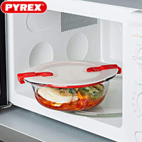Pyrex Cook And Heat runder Lebensmittelbehälter aus Borosilikatglas mit Dampfventildeckel
