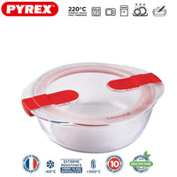 Pyrex Cook And Heat runder Lebensmittelbehälter aus Borosilikatglas mit Dampfventildeckel