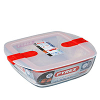 Pyrex Cook And Heat recipiente cuadrado para alimentos de vidrio borosilicato con tapa de válvula de vapor