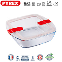 Pyrex Cook And Heat recipiente cuadrado para alimentos de vidrio borosilicato con tapa de válvula de vapor