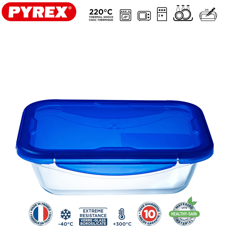 Pyrex Cook And Go luftdichter rechteckiger Lebensmittelbehälter aus Borosilikatglas