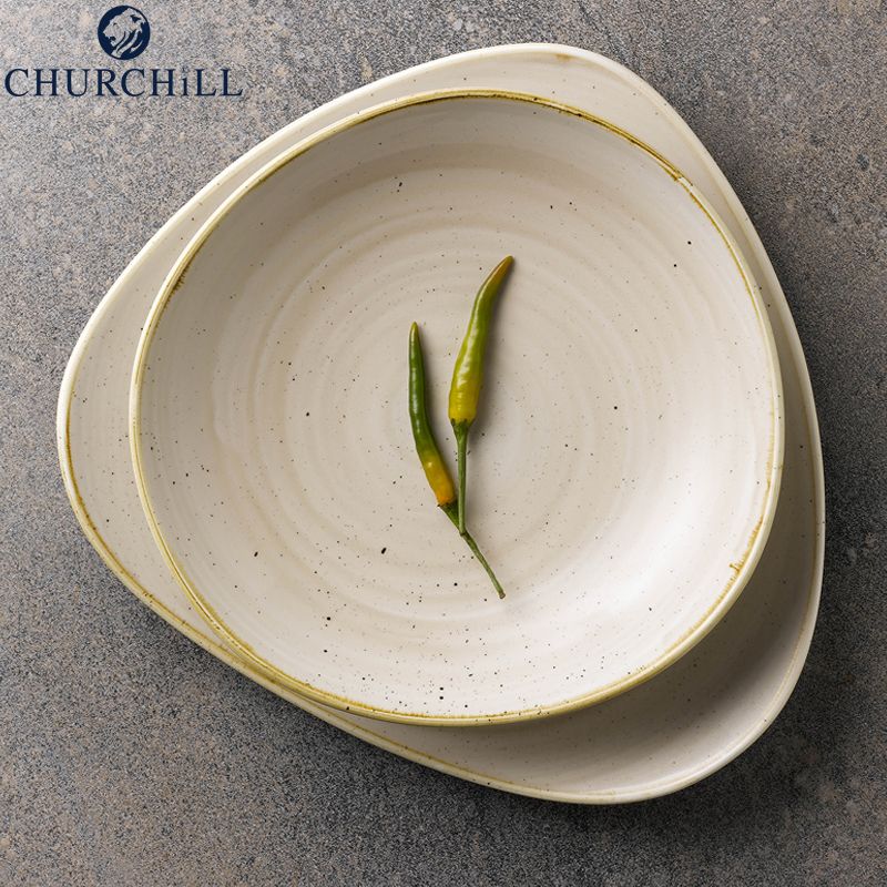 19 2X19 2 Cm Churchill Stonecast flat triangular plate in vitrified porcelain