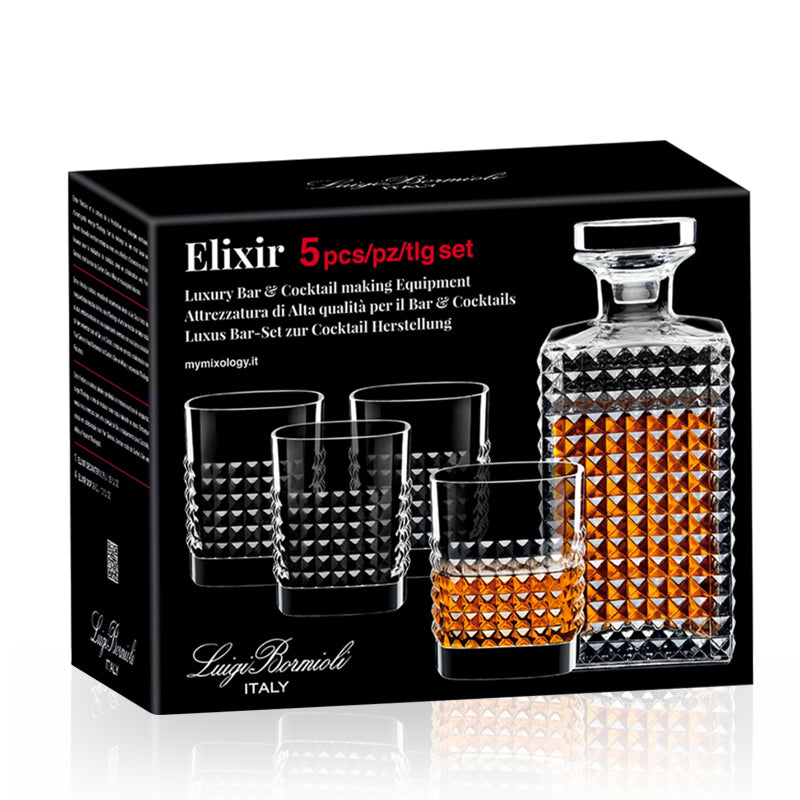 Set 5 pièces Elixir Luigi Bormioli Italia composé d'une carafe et quatre verres en verre transparent avec
