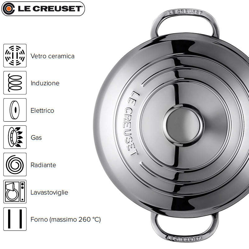30 Cm Le Creuset Tegame Basso In Acciaio Inox Con Coperchio