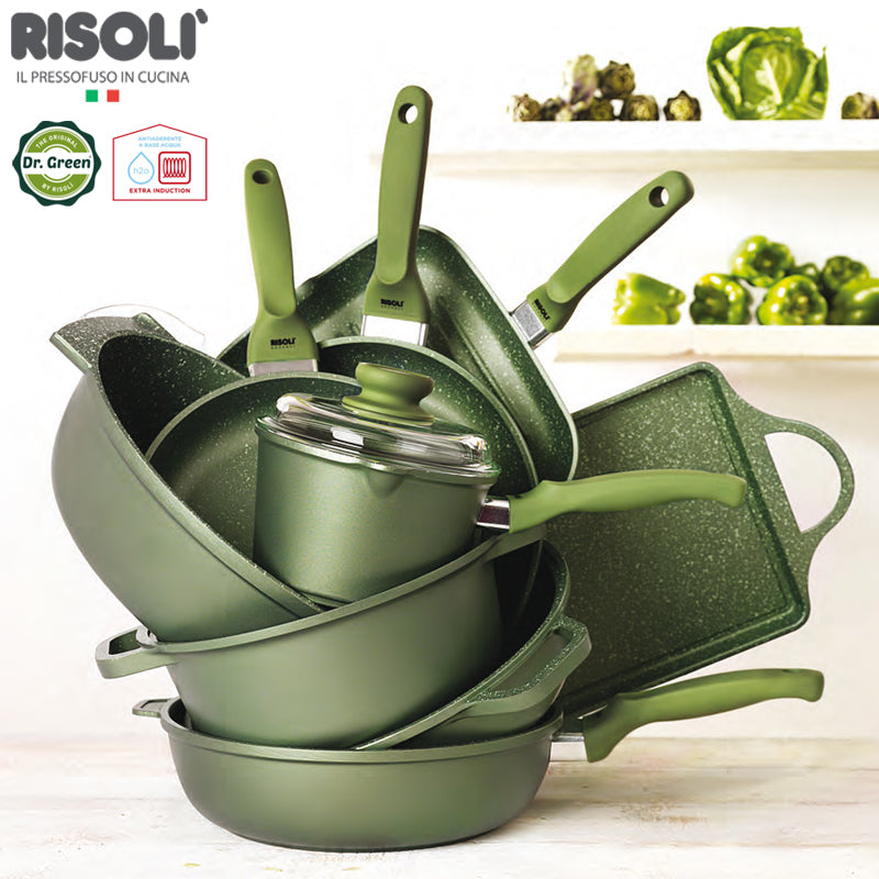 24 Cm Risoli Dr Green Stone Extra Induction cacerola baja antiadherente aluminio con tapa